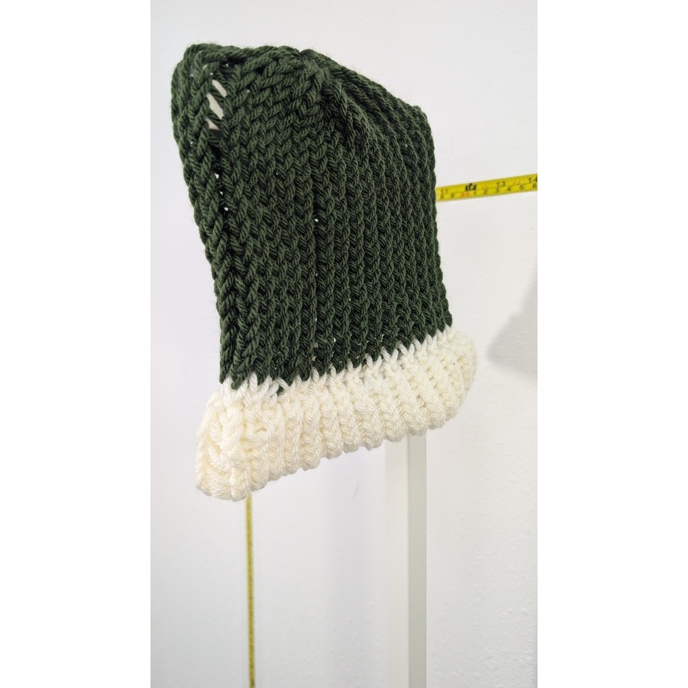 Handmade Chunky Knit‎ Beanie Forest Green Cream Two Tone Winter Slouchy Hat